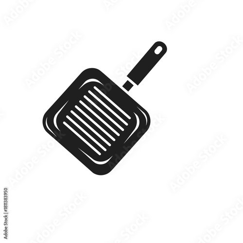 Silhouette of a square grilling pan, minimalist design, kitchen utensil, black and white, concept