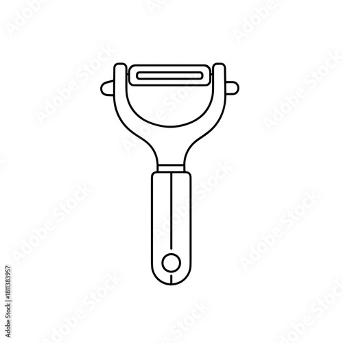 Outline of a vegetable peeler, minimalist design, kitchen utensil, black and white, concept