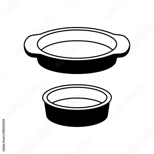 Silhouette of two baking dishes, minimalist design, kitchen utensil, black and white, concept