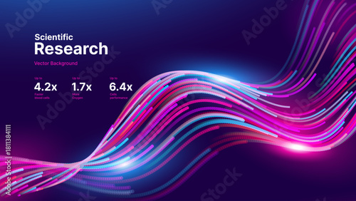 Science Research AI Dots Data Flow Particles Background. Digital Neural Network. Concept of Artificial Intelligence Technology, Machine Learning. Digital Communication. Vector Illustration.
