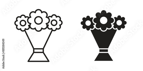 Flower bouquet icons of black colored in various styles