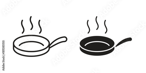 Frying pan icons of black colored in various styles