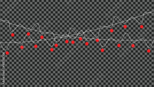 Red fairy string lights on transparent background for festive decor isolated on transparent background