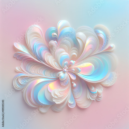 Soft pastel pink floral background with iridescent pearl, abstract wave texture, dreamy, ethereal, shimmering, delicate gradients, copy space