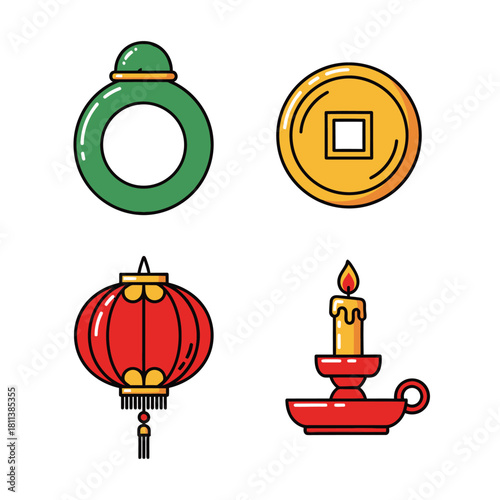 Colorful Asian themed lanterns and decorative candle holder for festive
