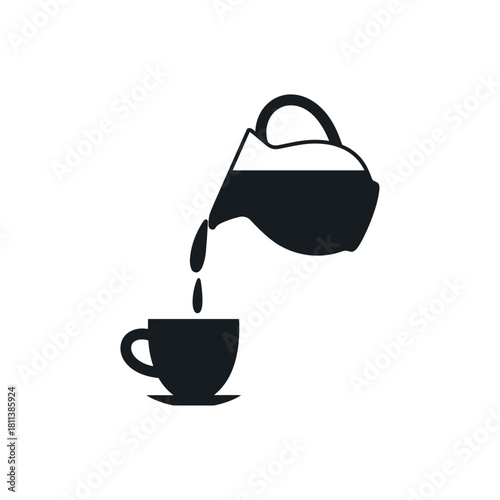 Pouring coffee from a pot into a cup, beverage concept, coffee service illustration, copy space