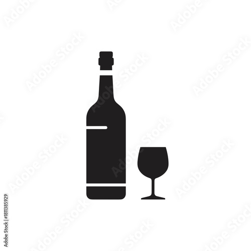 Silhouette of a wine bottle and glass, minimalist style, elegant beverage presentation, black and white, concept