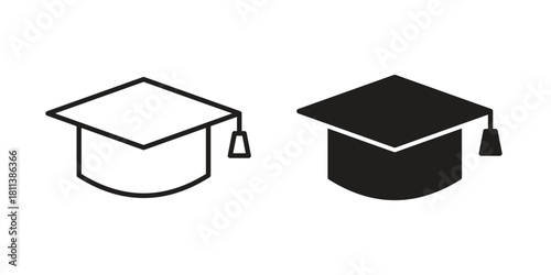Graduation cap icons of black colored in various styles