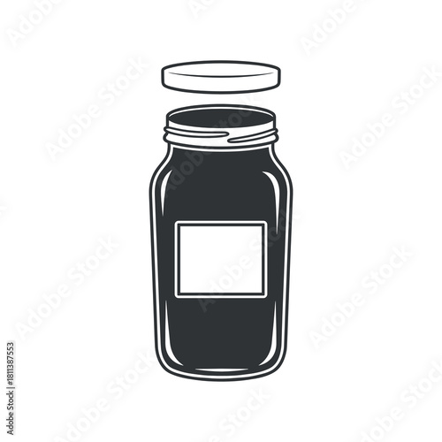 Jar with lid and empty label, food storage concept, kitchen illustration, copy space