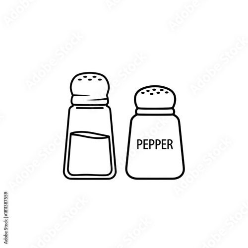 Salt and pepper shakers, kitchen condiments, food seasoning concept