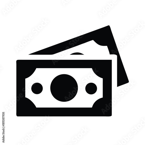 Paper money cash note silhouette vector icon on white background
