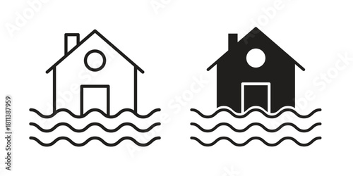 House flood icons of black colored in various styles