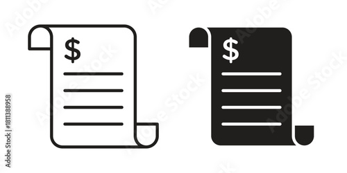 Invoice icons of black colored in various styles