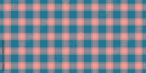 Stylish seamless plaid pattern in teal and coral hues. Versatile background for fashion, home decor, or graphic design projects. Timeless, cozy, and visually appealing.