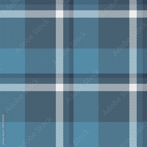 Pixelated plaid pattern in calming blue hues. Ideal for backgrounds, textiles, or design projects seeking a classic, yet modern texture. Seamless and versatile.