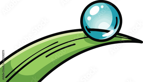 A Single Blue Water Droplet Rests On The Tip Of A Vibrant Green Leaf In Sunlight