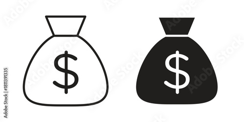 Money bag icons of black colored in various styles
