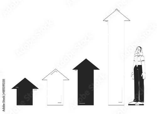 Rapid unexpected growth doodle line illustration concept. Momentum and boost in professional finance. Businesswoman sales increase 2D outline character isolated. Hand drawn ink metaphor monochrome
