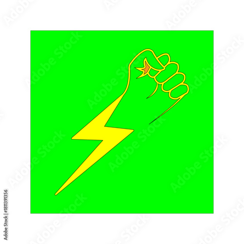 power-fist-lightning-icon Black outline icon of a raised fist combined with a lightning bolt, symbolizing strength, energy, power, determination, resistance, motivation, and impactful action.