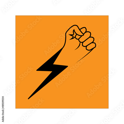 power-fist-lightning-icon Black outline icon of a raised fist combined with a lightning bolt, symbolizing strength, energy, power, determination, resistance, motivation, and impactful action.