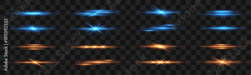 Orange and blue glowing streaks flash across a black background. Sparkling particles scatter dynamically along motion trails. Ideal for speed, anime, or tech effects.