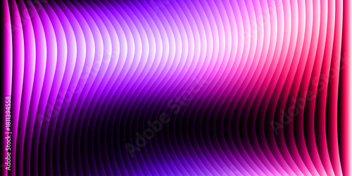Neon ribbed fractal glass 3d background. Holographic vertical stripe pattern with vibrant purple blue yellow gradient. Abstract black bg, iridescent texture lines in radiant colors. 3D illustration