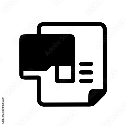 Black and white icon of a folder overlapping a document with three horizontal lines on the right side