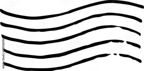 Vintage Wavy Postmark Cancellation – Hand-Drawn Wave Lines, Rough Ink Texture, Mail & Postcard Illustration, Isolated SVG