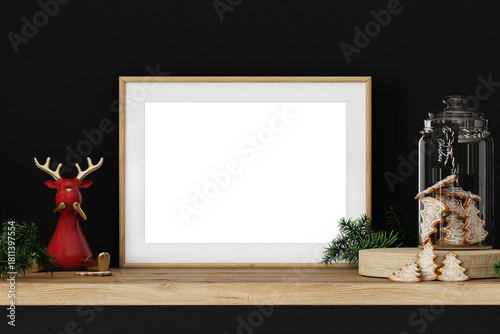 Interior mockup and frame mockup A4 in christmas home decor living room