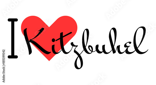 I love Kitzbuhel, city of Austria. Hand drawn letters with red heart. Vector illustration lettering, modern design