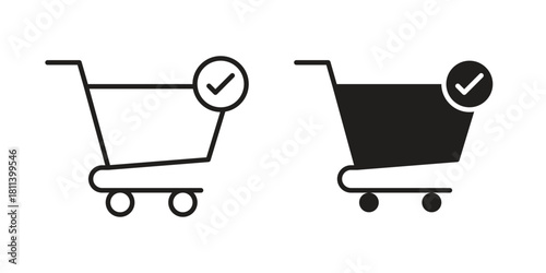 Shopping cart check icons of black colored in various styles