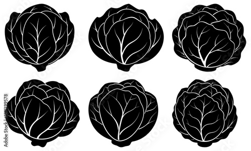 Illustration of six artichokes in a black and white color scheme with detailed leaf structures shown