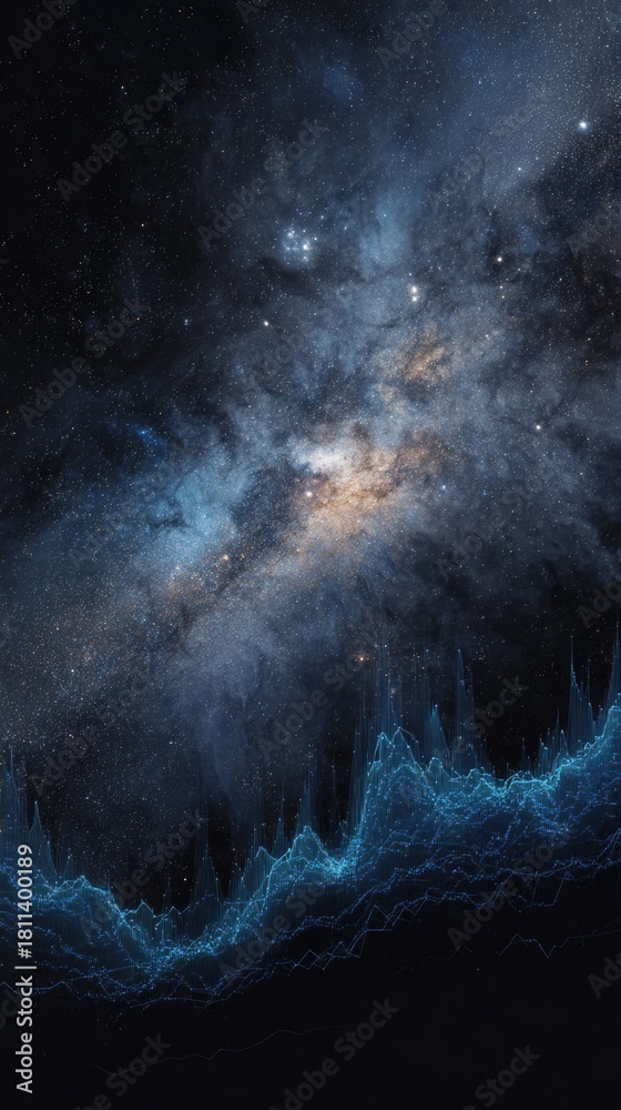 Obraz premium Galaxy view with data visualization on the ground