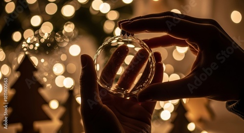 Hands selecting Christmas ornaments