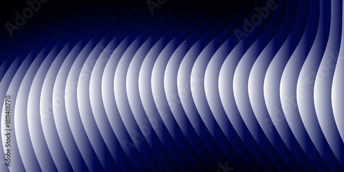 Neon ribbed fractal glass 3d background. Holographic vertical stripe pattern with vibrant purple blue yellow gradient. Abstract black bg, iridescent texture lines in radiant colors. 3D illustration