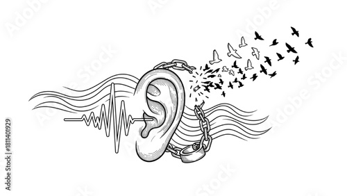 Human Rights Line Art of Voice, Freedom, and Liberation Symbols