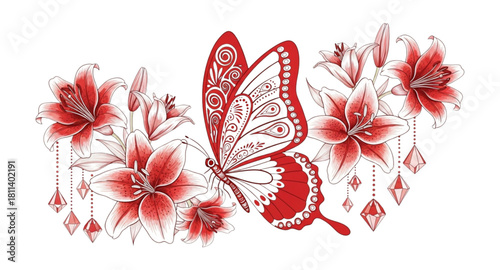 red flower on white background