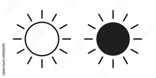 Sun icons of black colored in various styles