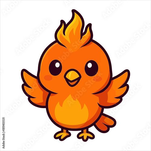 Cute little fiery bird flat vector logo illustration. Adorable cartoon phoenix chick character design perfect for children's brands, mascots, or game assets