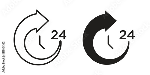 Time twenty four icons of black colored in various styles