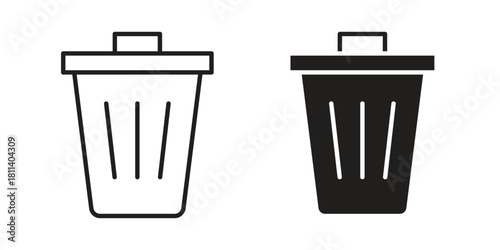 Trash icons of black colored in various styles