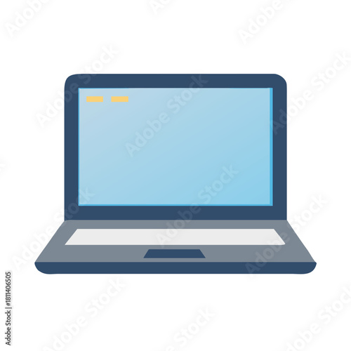 Illustration of a laptop with a blue screen and a gray keyboard on a white background view from front