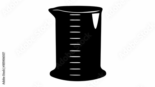 Illustration of a black laboratory beaker with measurement lines on a white background image view
