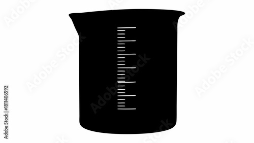 Illustration of a black laboratory beaker with white measurement markings on a white background