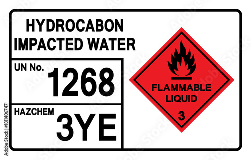Hydrocabon Impacted Water UN 1268 Symbol Sign, Vector Illustration, Isolate On White Background, Label.EPS10