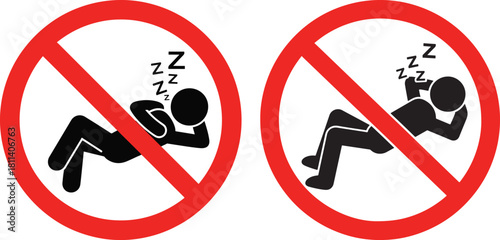 Two red circles with diagonal lines indicating no sleeping silhouette