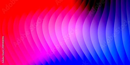 Neon ribbed fractal glass 3d background. Holographic vertical stripe pattern with vibrant purple blue yellow gradient. Abstract black bg, iridescent texture lines in radiant colors. 3D illustration