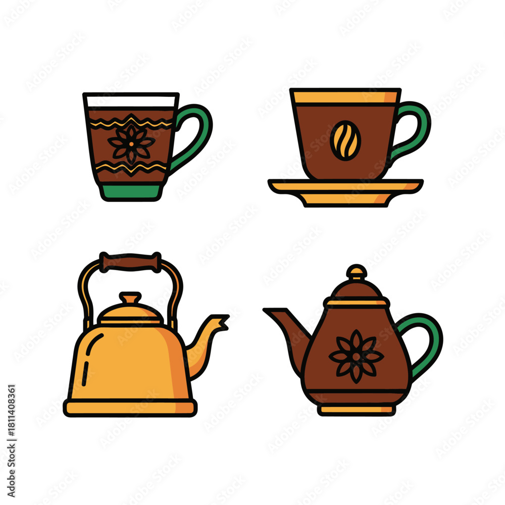 Obraz premium Collection of Hand-Drawn Coffee and Teapot Illustrations for Beverage Concepts