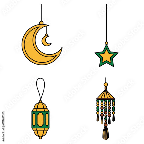 Delightful collection of hanging moon, star, lantern and tassel ornaments for
