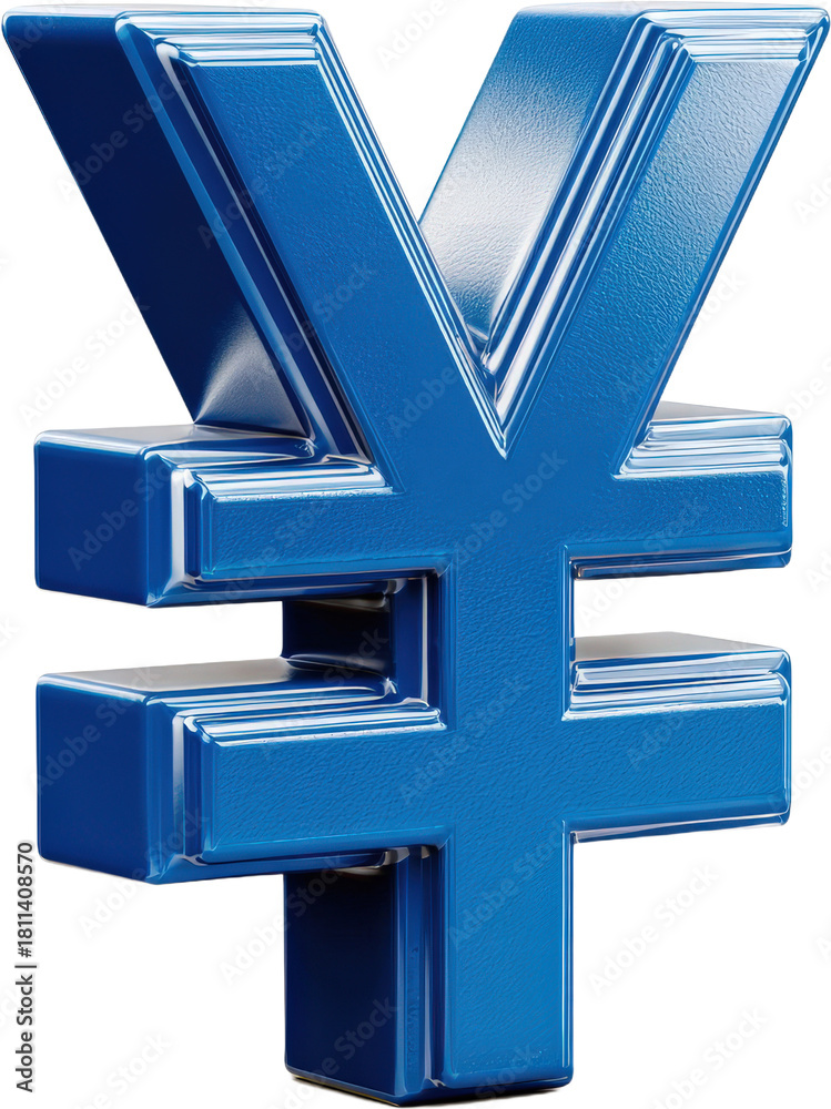 Obraz premium 3D blue Chinese yuan symbol representing currency and finance